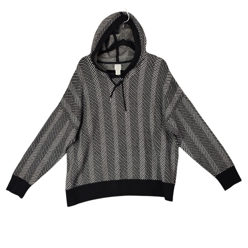 JOIE Hoode Sweatshirt Womens SZ 2X Chevron Stripe Pullover Heavy Knit Warm Comfy